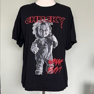 Chucky Graphic Black Short Sleeve Tee - Horror Character Print